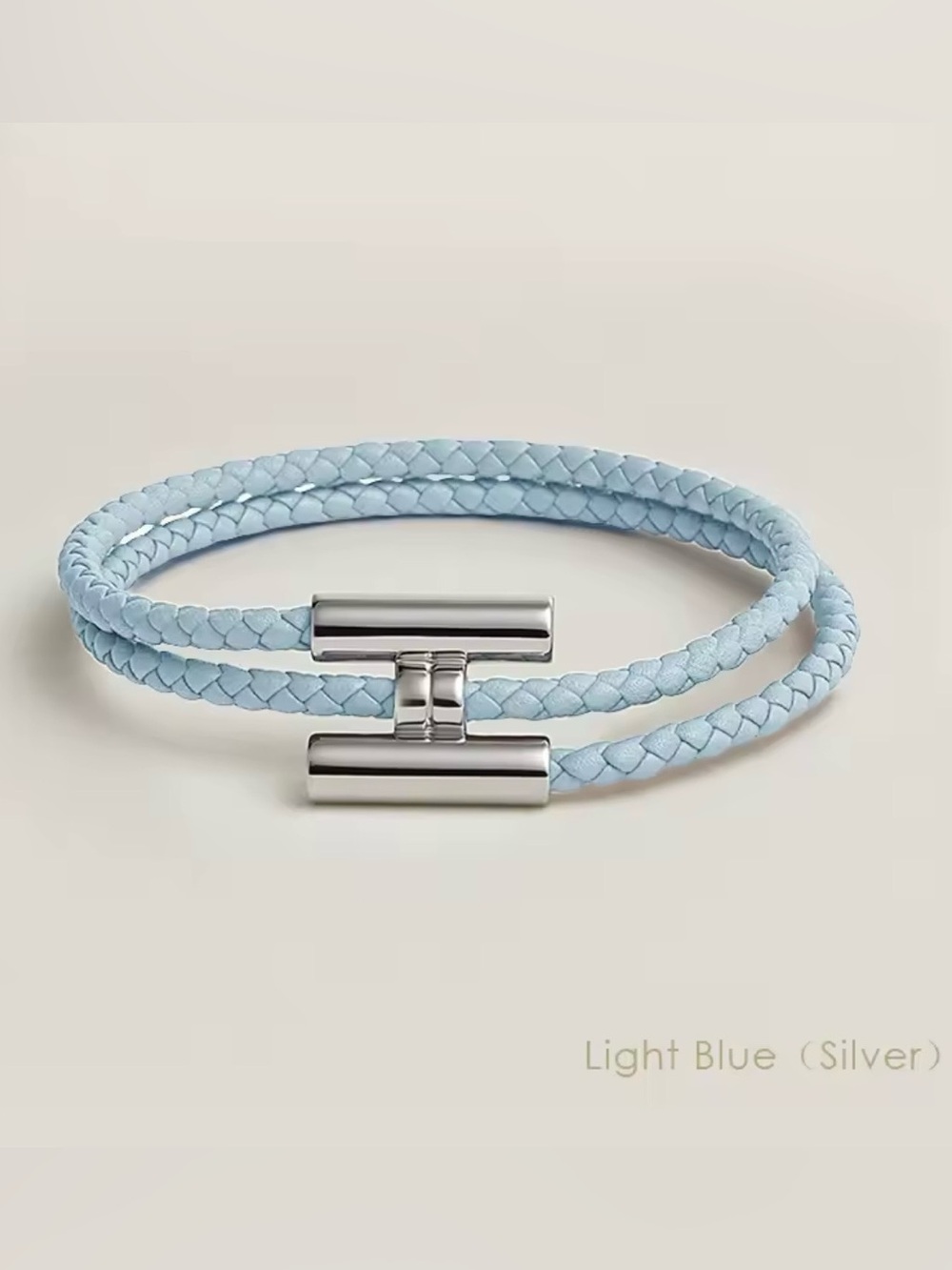 Leather Wrap Bracelet (ONE) Sky Blue/Silver